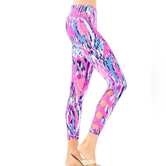 Lilly Pulitzer Caille Xsmall Legging Free Spirit Pink Criss Cross Banding‎ XS - Picture 16 of 16